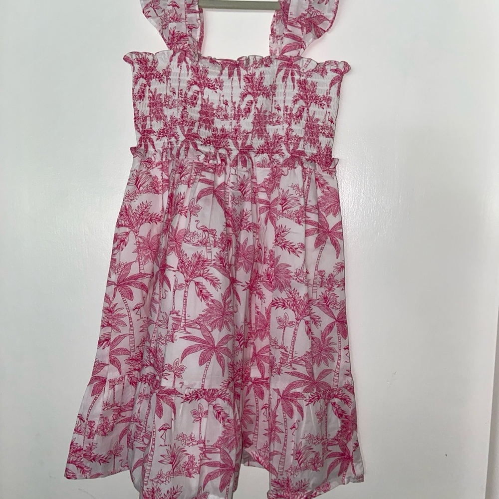 Janie And Jack Summer Flamingo Tropical Pink White Dress Size 8